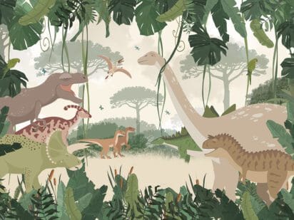 Back to the Jurassic — without leaving their bedroom. Custom wallpaper that brings dinosaurs to life on their walls.